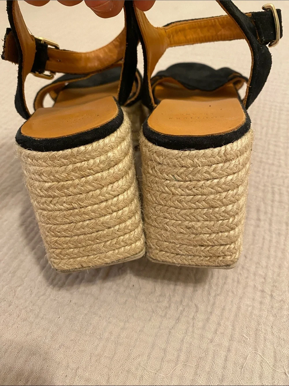 Sezane Black Suede Espadrille Platform Sandals - Women. Size 41